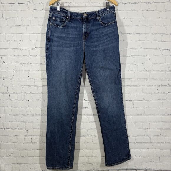 Levis 505 Straight Women Size 14 Large Mid Blue Denim Stretch Western Pants - Picture 2 of 14